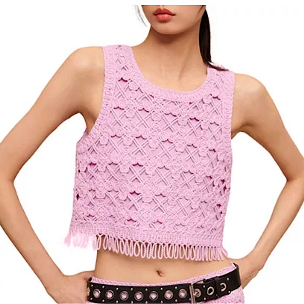 Maje Madagascar Crochet Crop Top Light Purple Lavender Lilac NWT 4